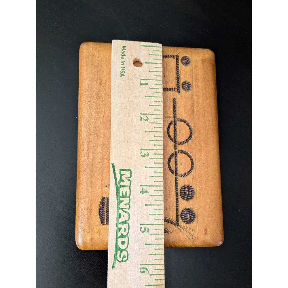 Vintage Wooden Jewelry Box Trinket Box Etched Train Design Poland 5.5